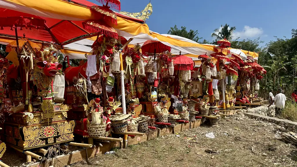 Decorated bull-shaped lembu petulangan used for the collective Ngaben in Sebunibus